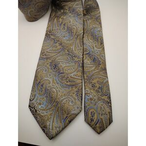 NWT Platinum Designs Paisley Silk Blend Tie‎ Gold Blue Mens Formal Business